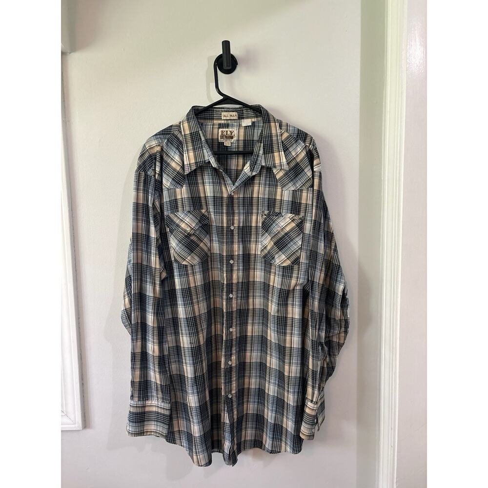 Ely Cattleman Plaid Pearl Snap Shirt Tall Man Western 3XL